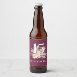 Lila Mädchenhaftes Wasserfarben-Blumen-Elegantes G Bierflaschenetikett