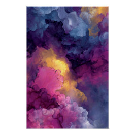 Lila Magenta Gold Alkoholtinte Nebel Fluss Poster