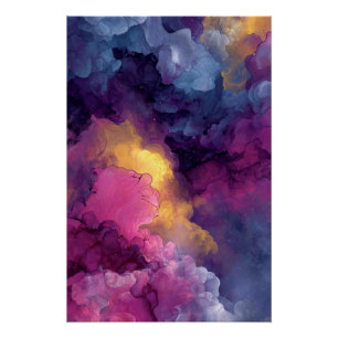 Lila Magenta Gold Alkoholtinte Nebel Fluss Poster