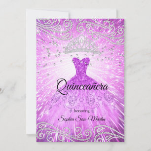 Lila Magenta Kleid Silver Quinceanera Geburtstag Einladung