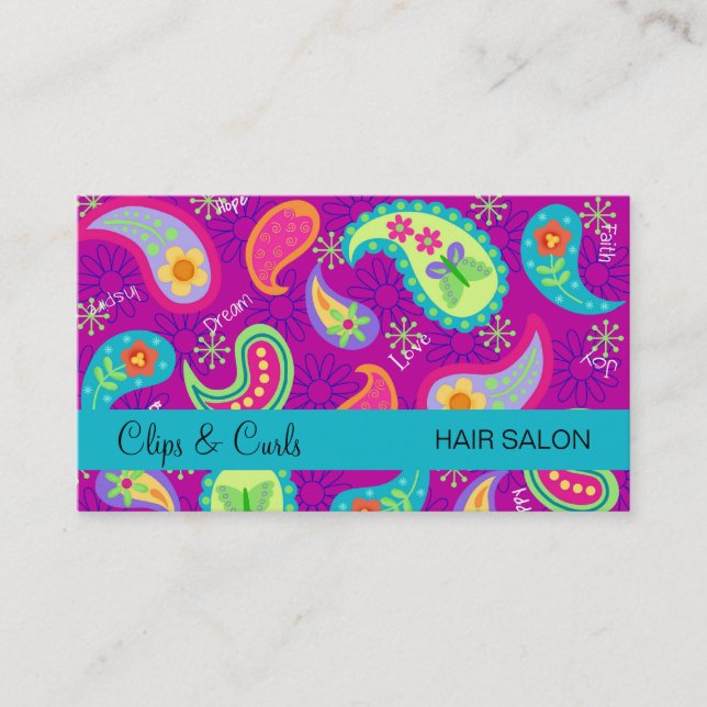 Lila Magenta Turquoise Blue Modern Paisley Visitenkarte (Vorderseite)