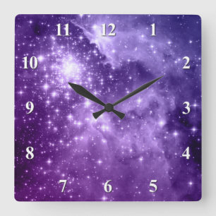 Lila Magie Sterne Quadratische Wanduhr