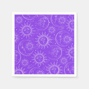 Lila Magie Vintage Himmels-Sonne Mond Sterne Serviette