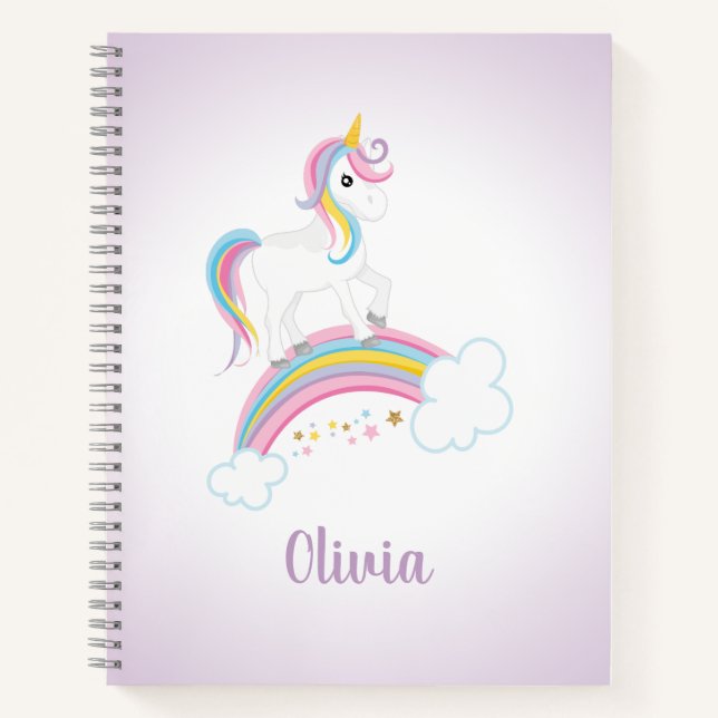Lila Magischer Regenbogen Einhorn Personalisiert Notizbuch (Vorderseite)