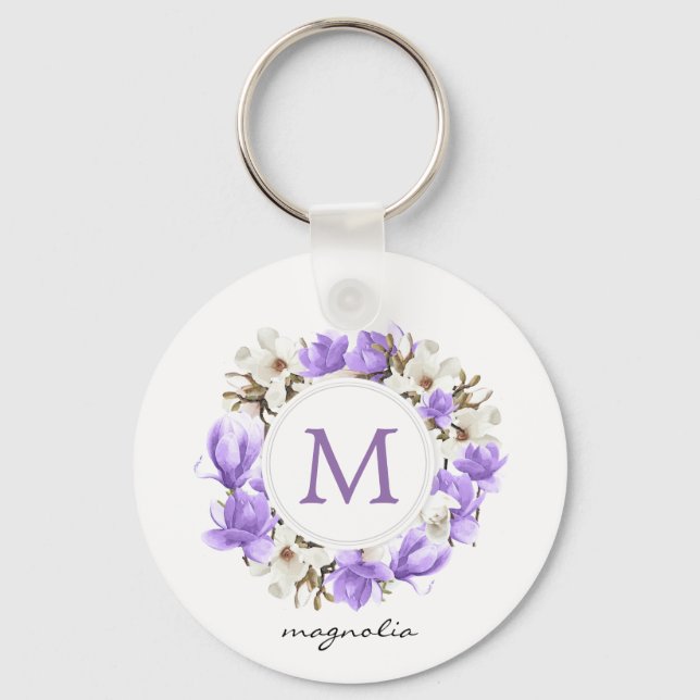 Lila Magnolia-Wreath-Monogramm Schlüsselanhänger (Vorderseite)