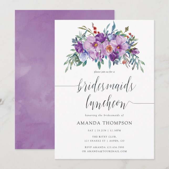 Lila Magnolien und Rose Bridesmaids Luncheon Einladung (Vorne/Hinten)
