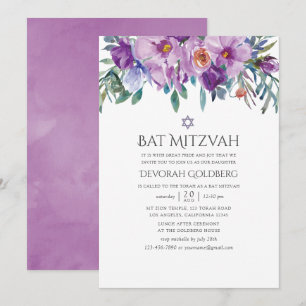 Lila Magnolien und Rosen Bat Mizwa Einladung