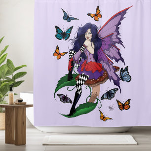 Lila Mairy Mushroom Butterflies Duschvorhang