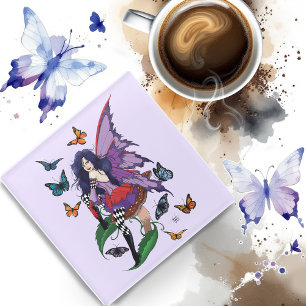 Lila Mairy Mushroom Butterflies Glasuntersetzer