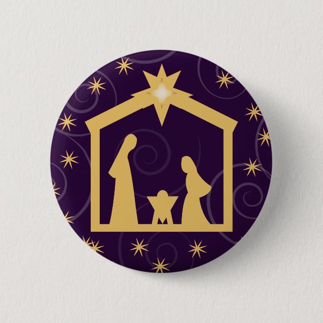 Lila Majestäts-Weihnachtsnativity-Szene Button (Vorderseite)