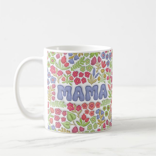 Lila Mama Boho Blumen 3D Effekt  Kaffeetasse (Links)