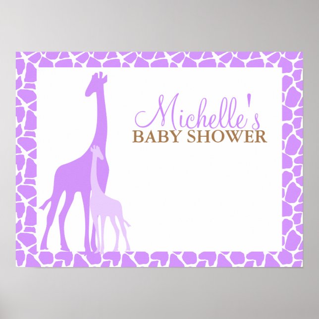 Lila Mama und Baby Giraffe Kinderdusche Willkommen Poster (Vorne)