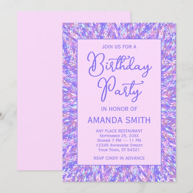 Lila Mandala Geburtstagsparty Einladung (Vorne/Hinten)