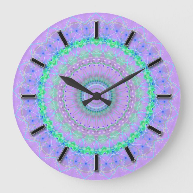 Lila Mandala Kaleidoskop-Wanduhr Große Wanduhr (Vorderseite)
