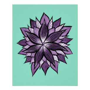 Lila Mandala Like Ink Gezeichnet Abstrakte Blume Poster
