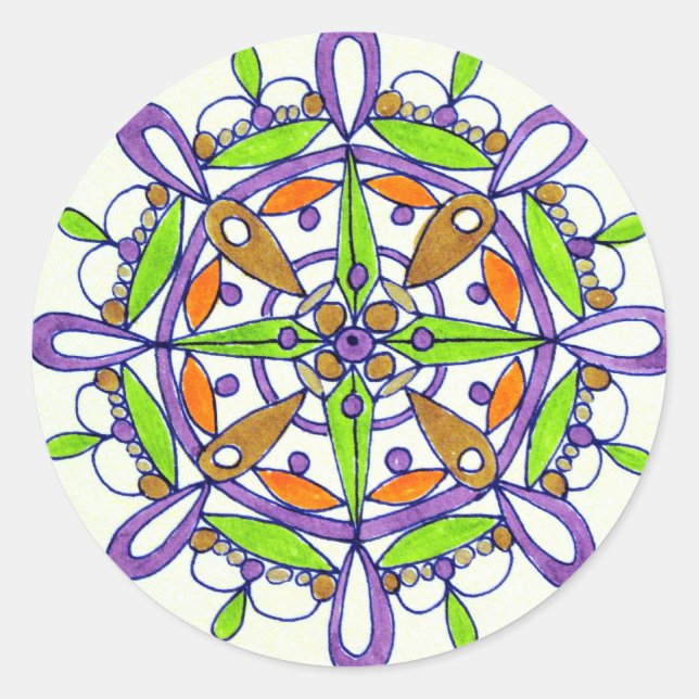 Lila Mandala Original Zeichnend Runder Aufkleber (Vorderseite)