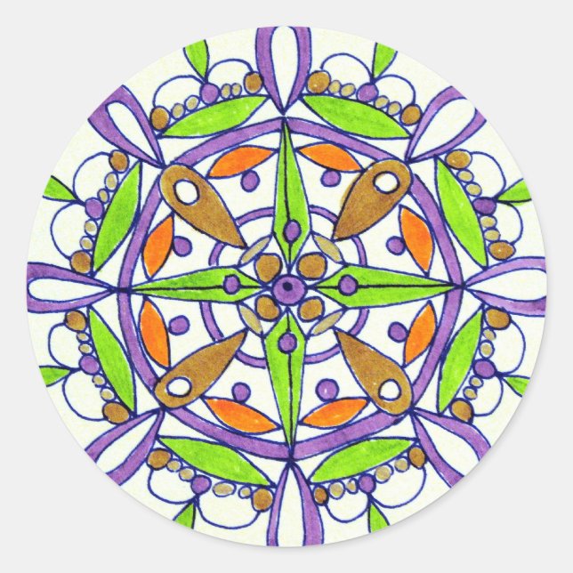 Lila Mandala Original Zeichnend Runder Aufkleber (Vorderseite)