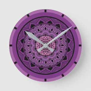 Lila Mandala Runde Wanduhr