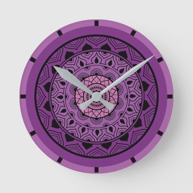 Lila Mandala Runde Wanduhr (Vorderseite)
