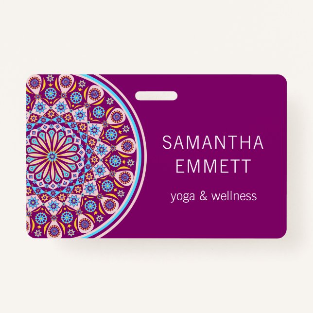 Lila Mandala Yoga Instructor Abzeichen Ausweis (Vorderseite)