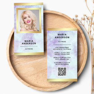 Lila Marble Gold Model Acress QR Code Foto Visitenkarte