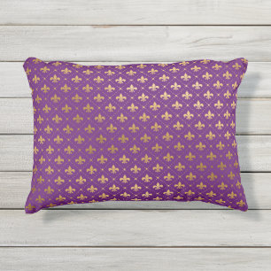 Lila Mardi Gras Elegant Golden Lilie Kissen Für Draußen