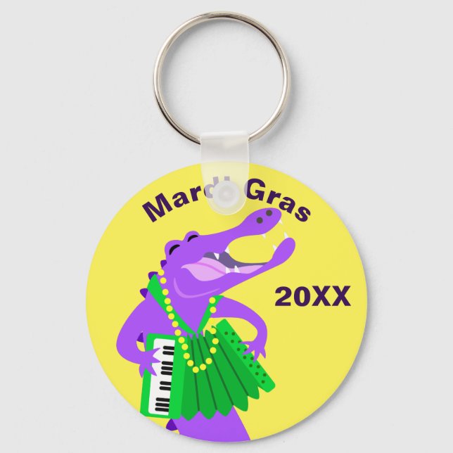 Lila Mardi Gras Gator Schlüsselanhänger (Vorderseite)