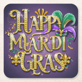 Lila Mardi Gras "Happy Mardi Gras" Rechteckiger Pappuntersetzer