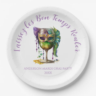 Lila Mardi-Gras-Maske Pappteller
