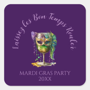 Lila Mardi-Gras-Maske  Quadratischer Aufkleber