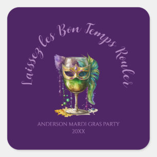 Lila Mardi-Gras-Maske  Quadratischer Aufkleber