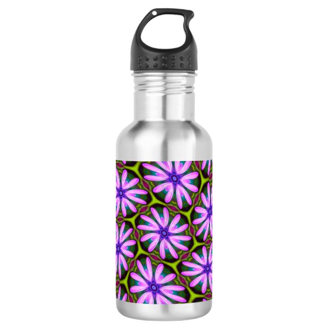 Lila Marguerite-Muster Edelstahlflasche (Vorderseite)