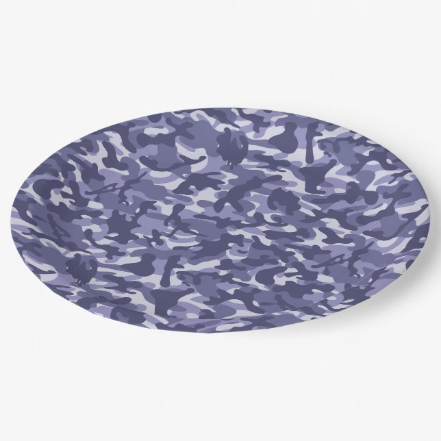 Lila Marine Camouflage Pappteller (Schrägansicht)