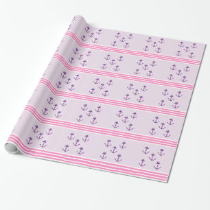 Lila maritime Anker und rosa Streifen Geschenkpapier