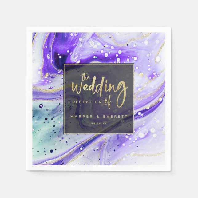 Lila Marmor mit Goldfolie-Hochzeit Serviette (Vorderseite)