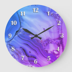 Lila Marmor mit weißen Zahlen Große Wanduhr