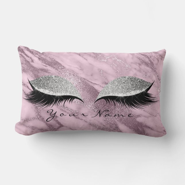 Lila Marmor Silver Glitzer Augen Makeup Lashes Lendenkissen (Vorderseite)