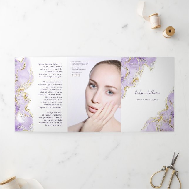 Lila Marmordesign-Broschüre "Lavender" Dreifach Gefaltete Karte (Außenbereich)