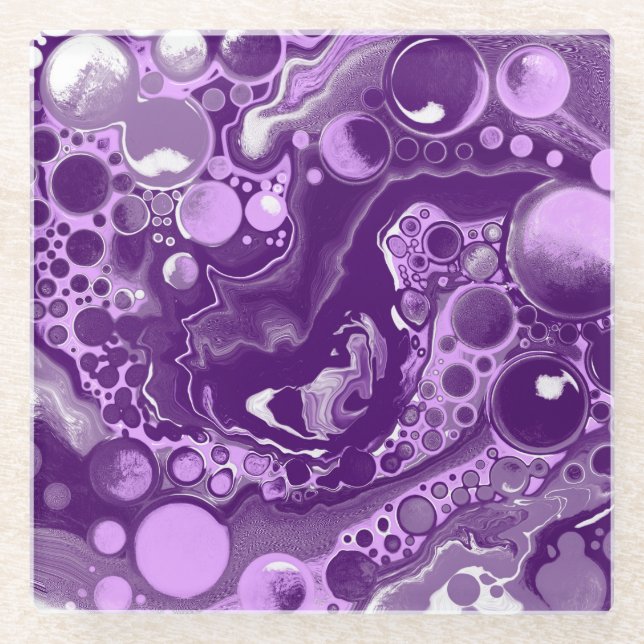 Lila Marmorfluid Art Cells Glasuntersetzer (Vorderseite)