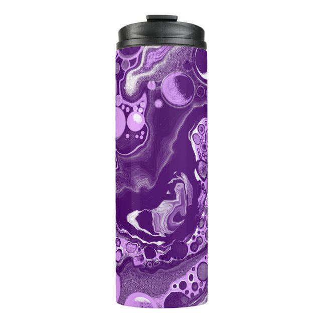 Lila Marmorfluid Art Cells Thermosbecher (Vorderseite)