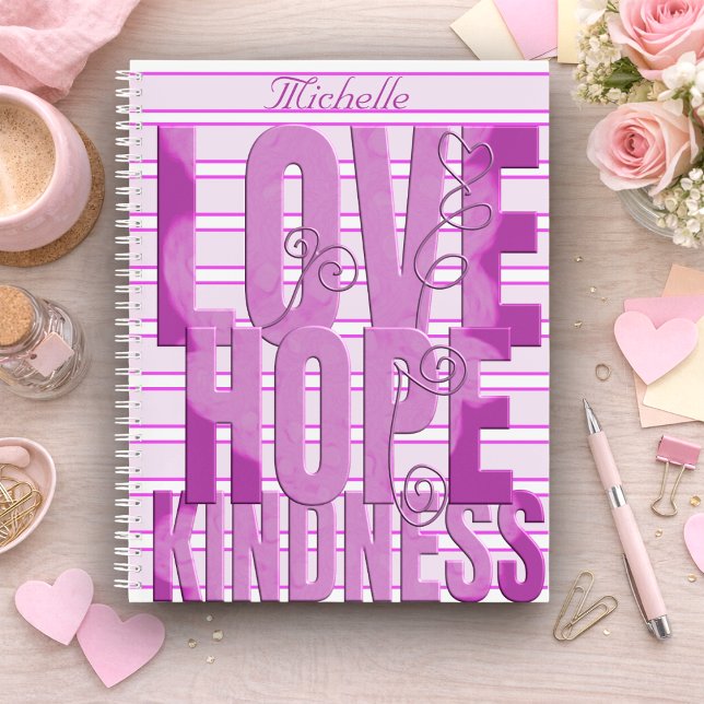 Lila marmorierte Inspiration Notizbuch (Stack your thoughts with LOVE, HOPE & KINDNESS and your name right on top. Great as a gift too.)