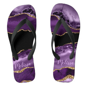 Lila marmoriertes Tor und Gold-Glitzer Flip Flops