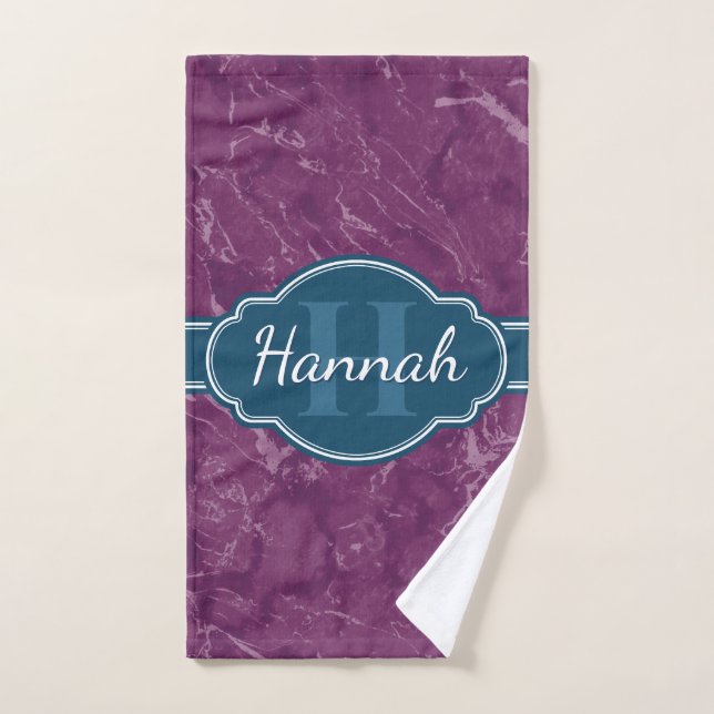 Lila Marmormuster Aquamarines Monogramm Handtuch (Handtuch)