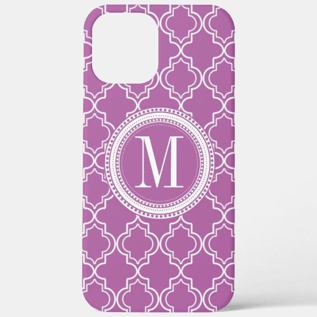 Lila marokkanisches Gitter-Monogramm Case-Mate iPhone Hülle (Rückseite)