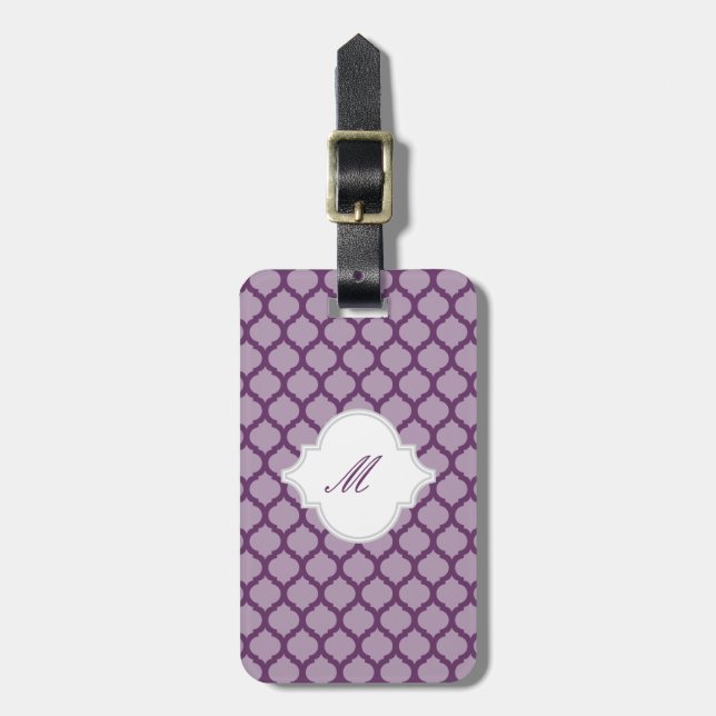 Lila marokkanisches Muster mit Monogram Gepäckanhä Gepäckanhänger (Vorderseite vertikal)