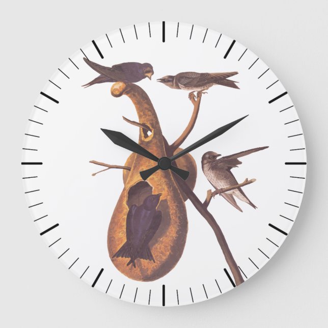 Lila Martin Audubon Birds mit Gourd Zuhause Große Wanduhr (Vorderseite)