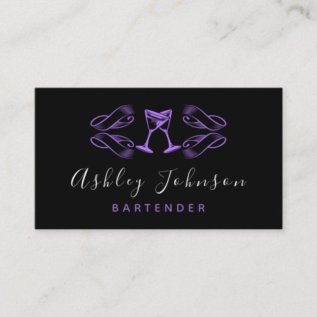 Lila Martini Glasses Night Club Bar Barkeeper Visitenkarte (Vorderseite)