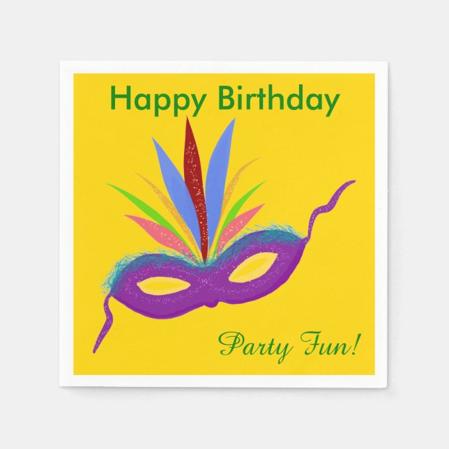 Lila Mask Birthday Napkins Serviette (Vorderseite)