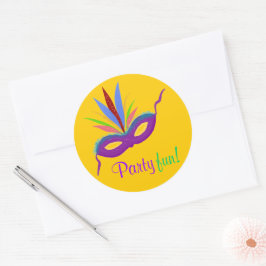 Lila Mask Feathers Mardi Gras Party Fun Orange Runder Aufkleber