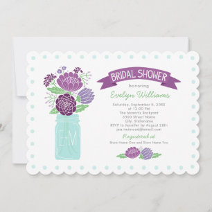 Lila-Mason-Glas-Monogramm-Hochzeit-Braut-Party Einladung